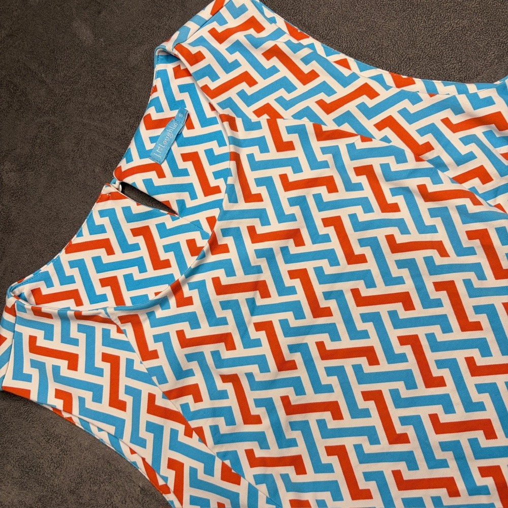 J.McLaughlin Tank Top Womens Sz S Blue Orange Geometric Greek Key Sleeveless